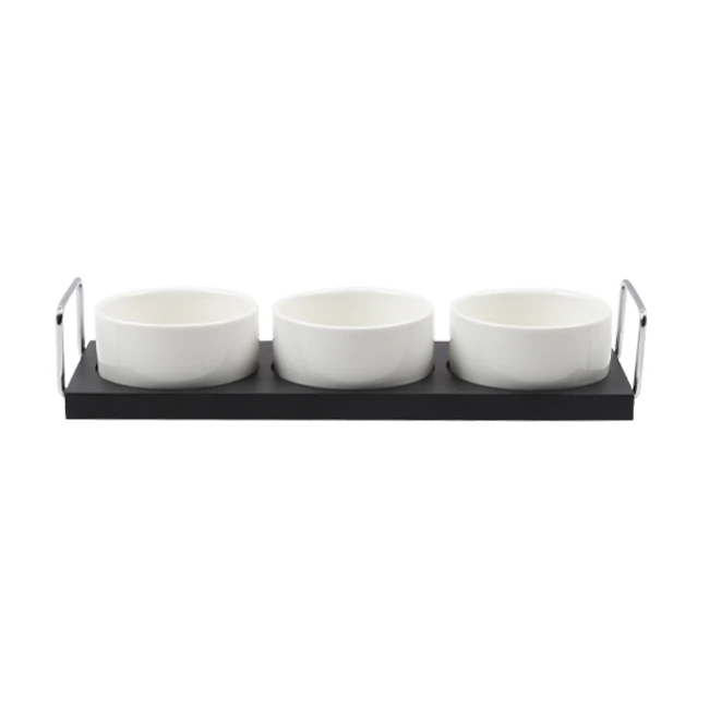 Set Of 3 Dishes On Wooden(mdf) Tray